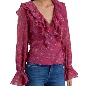Free People Amanda Floral Wrap Long Sleeve‎ Top Women's Size S